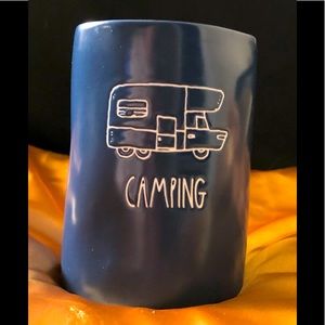 Rae Dunn Ceramic Candle: CAMPING, Scent Eucalyptus Pine - New